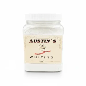 Austin's Whiting jar, white calcium carbonate powder, cream label, 2 lbs