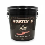 Austin's Glazier's Putty, black pail with cream label and shield logo, 1 gallon