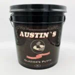 Austin's Glazier's Putty in a black plastic bucket.