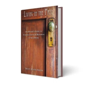 Living in the Past by Scott Austin Sidler, wood door cover with a brass knob and keyhole