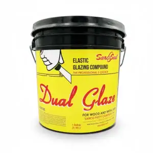 Sarco Dual Glaze glazing compound, yellow and black pail, 1 gallon for wood and metal sash