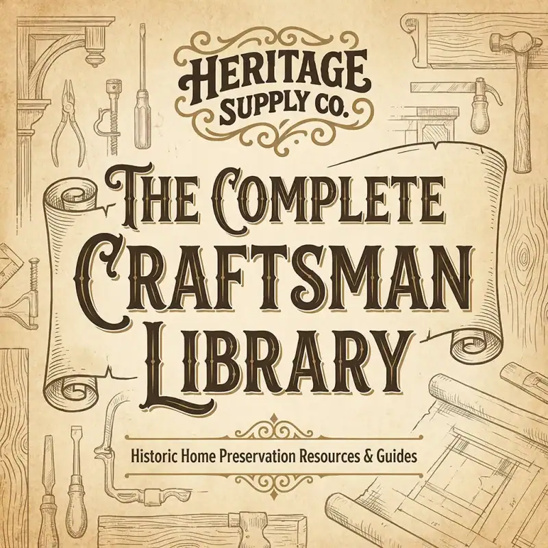 The Complete Craftsman Library The Complete Craftsman Library digital cover, vintage tan graphic with old tools and scrolls