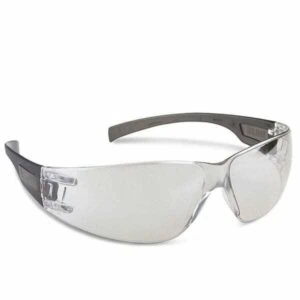 Ice wraparound safety glasses with clear lenses and gray temples