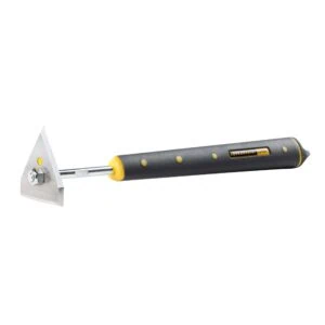Speedheater board scraper with a triangular flat-surface head and yellow-and-black handle