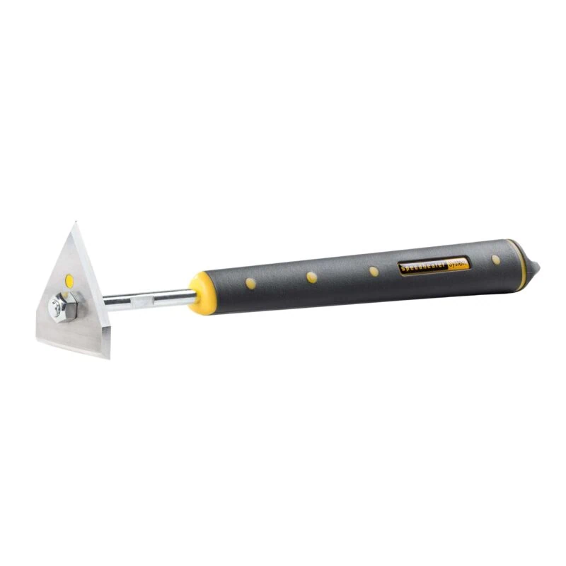 speedheater-usa-web-speedheater-board-scraper-scaled Speedheater board scraper with a triangular flat-surface head and yellow-and-black handle