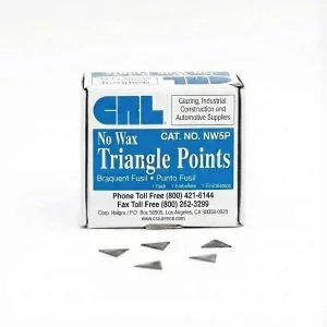 CRL No Wax Triangle Points box, NW5P, with loose triangular glazing points in front