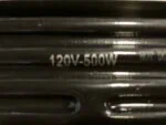 IR Paint Stripper label closeup, 120V 60Hz 4.15 Amp 500W with warning triangle