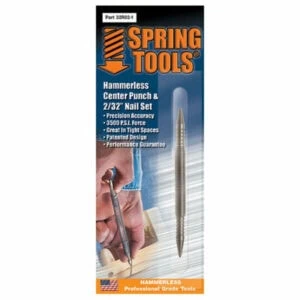 Spring Tools Hammerless Center Punch and nail set on a card, steel double-ended tool