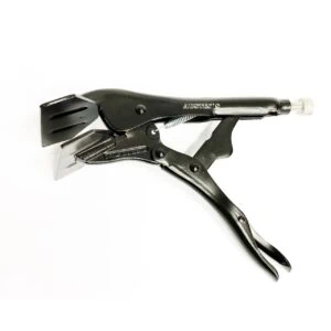Austin's locking blackbill pliers with wide flat black jaws and a release lever