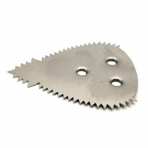 Teardrop-shaped steel sash saw replacement blade with coarse teeth and three holes