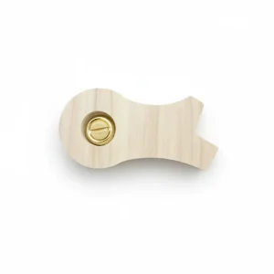Wood banjo stay sash holder with a slotted brass pivot screw, on white background
