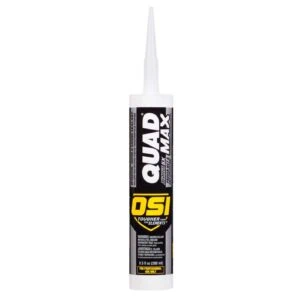 OSI Quad Max caulk cartridge, white tube with black and yellow label, 9.5 fl oz