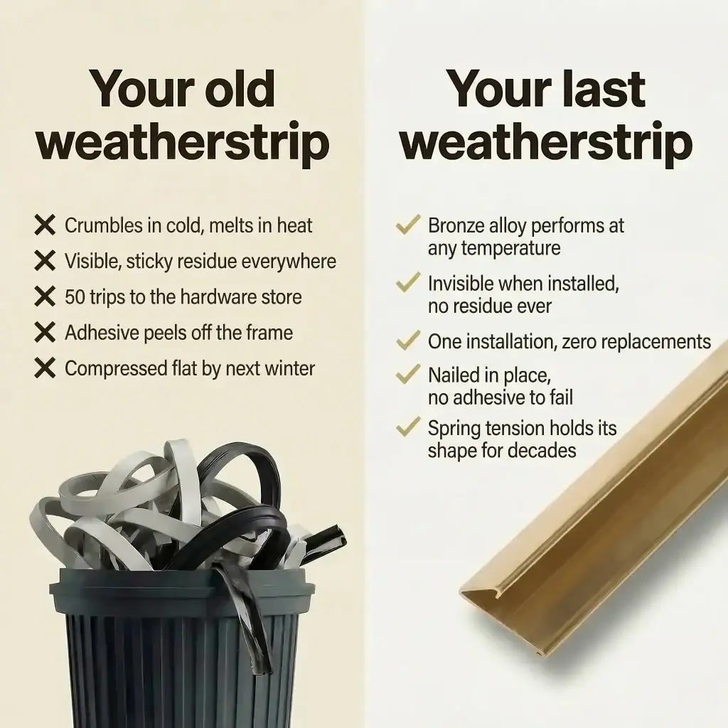 V Bronze Weatherstripping | Seals Doors & Old Windows